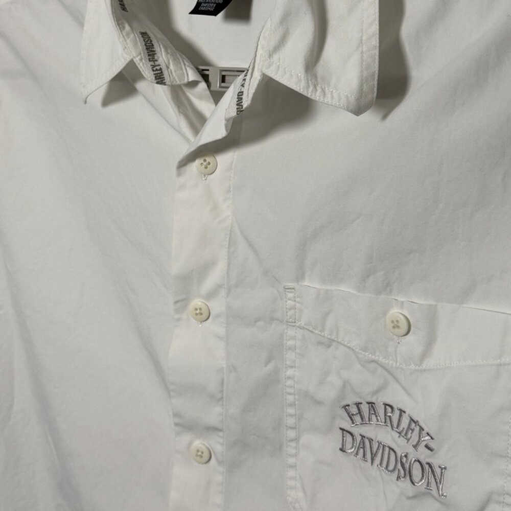 Harley Davidson Shirt Men' XL Long Sleeve Button Down White Embroidered Logo